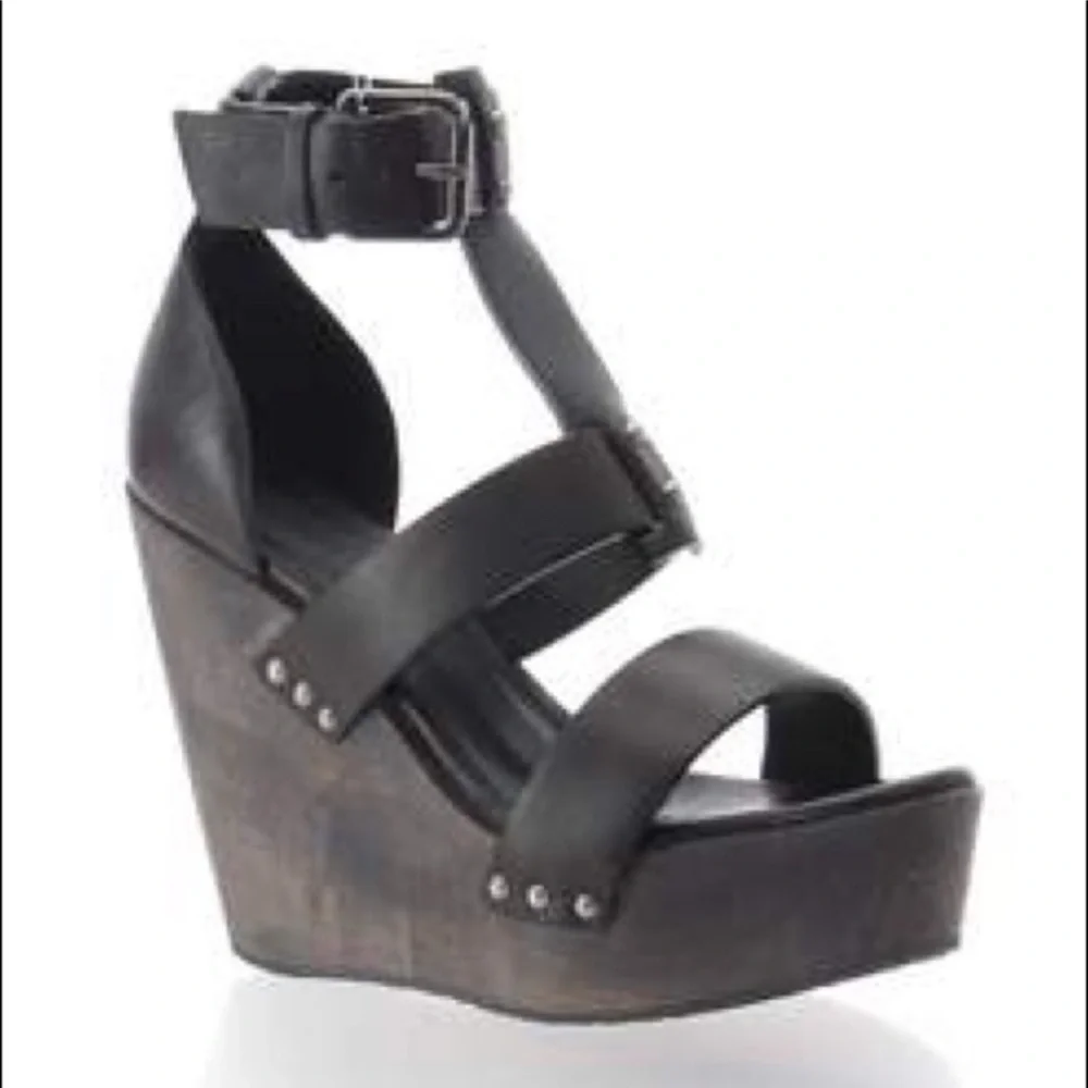 AllSaints Rotchko Strappy Wedge Platform Sandal Genuine Leather High Heel Sz39